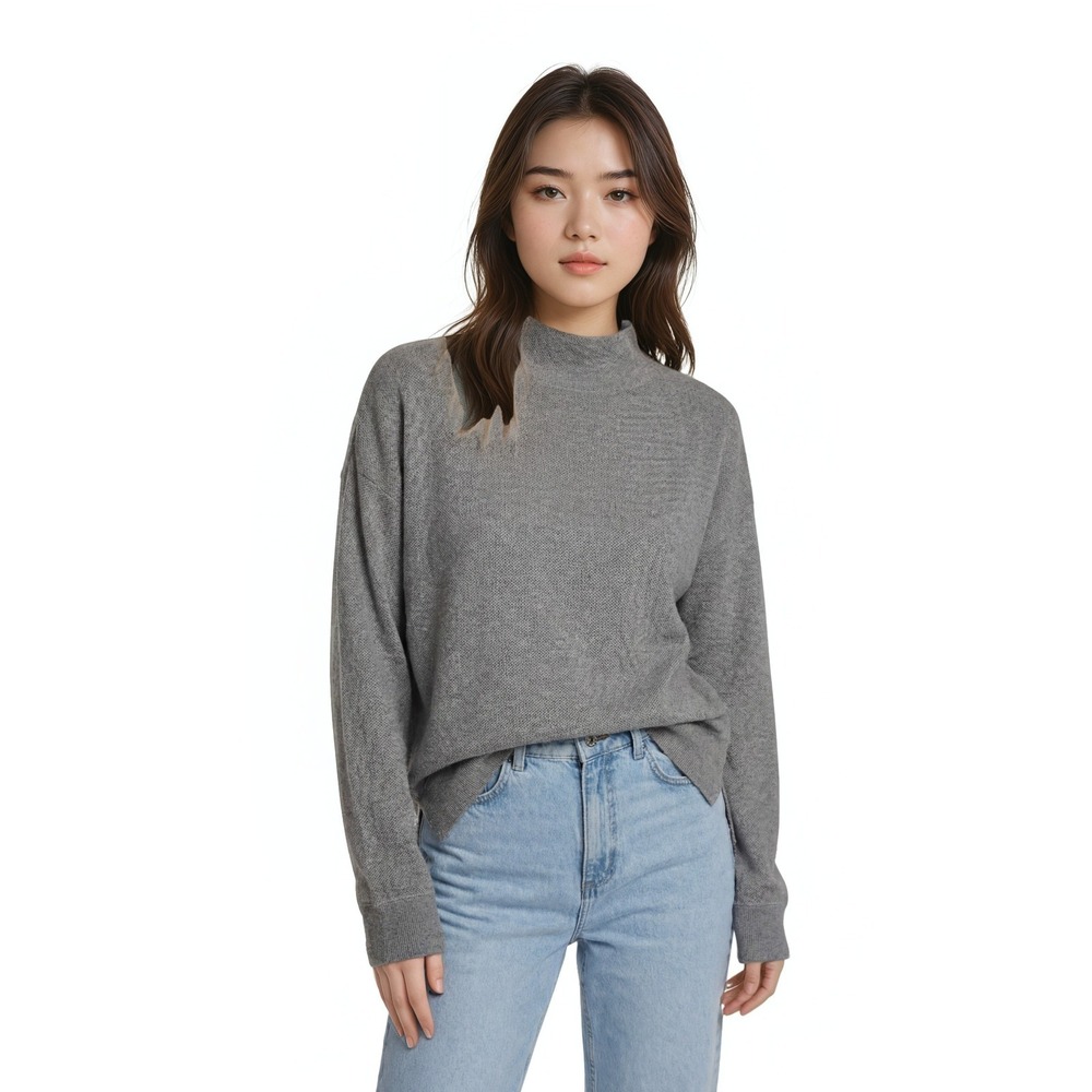 Free People Oversized Mock Neck Sweater Women's XS Grey Side Slit Knit